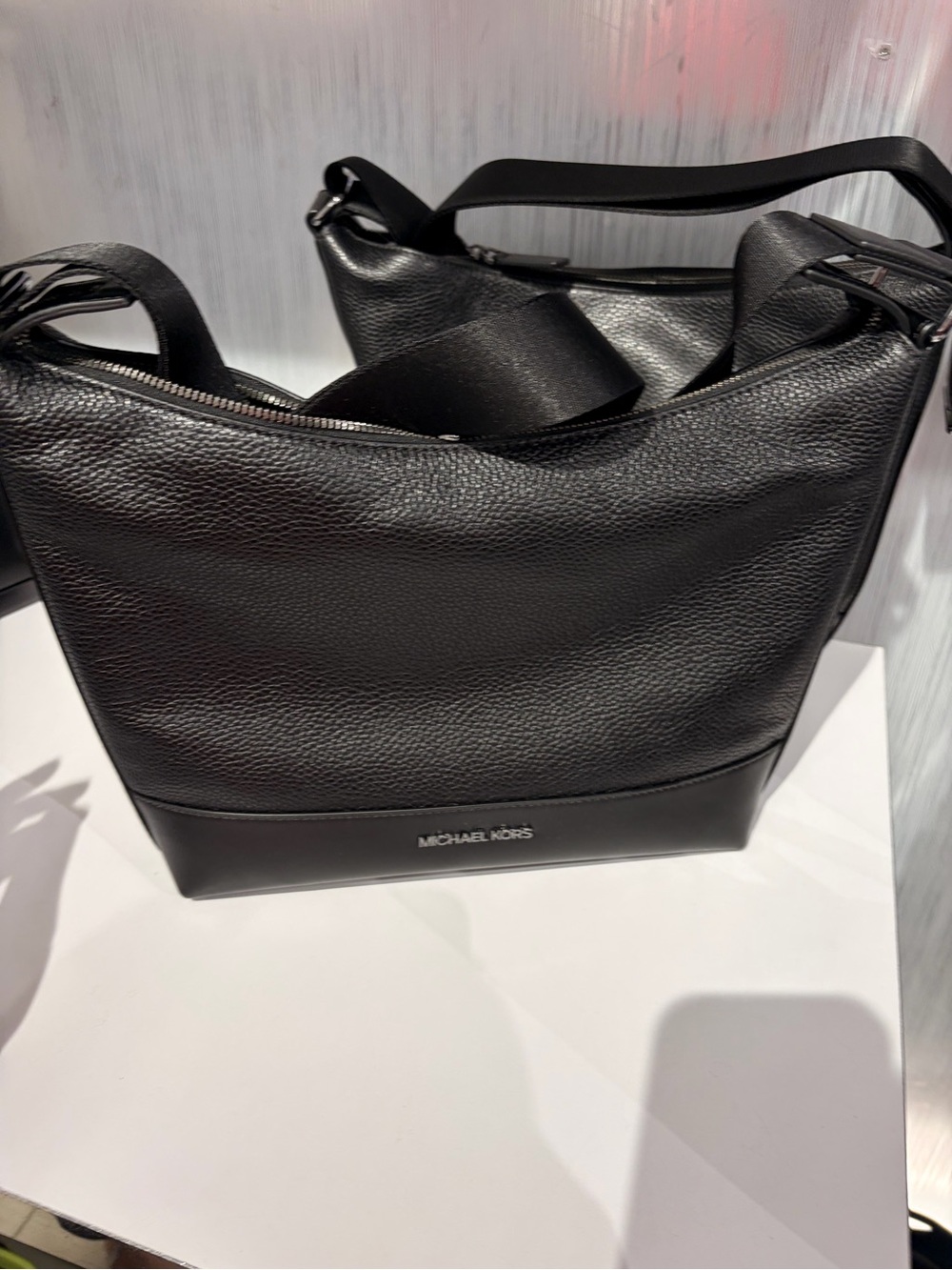 Michael Kors Black Pebbled & Smooth Leather Messenger new